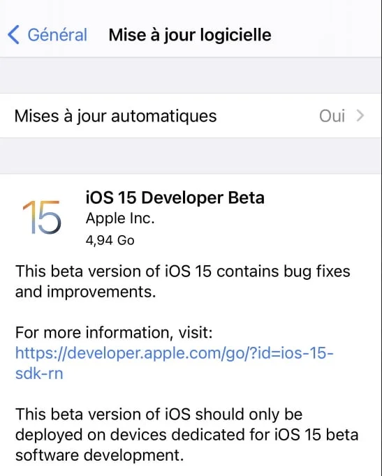 telecharger ios 15 beta iphone
