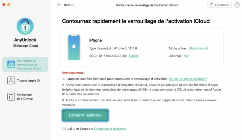 anyunlock contourner rapidement verrouillage activation icloud