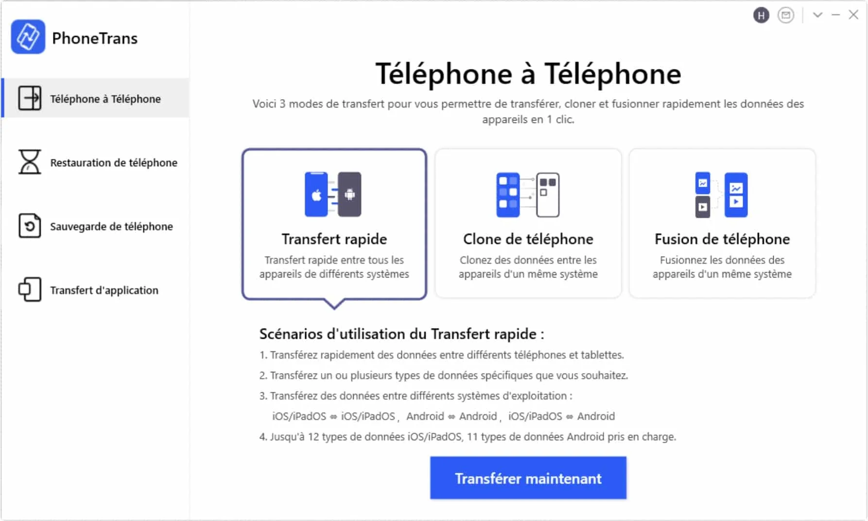 phonetrans transfert donnees entre iphone