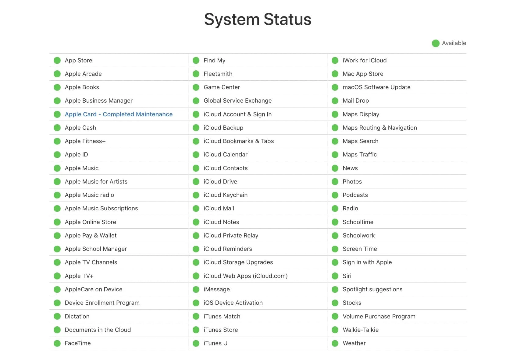 status systeme apple