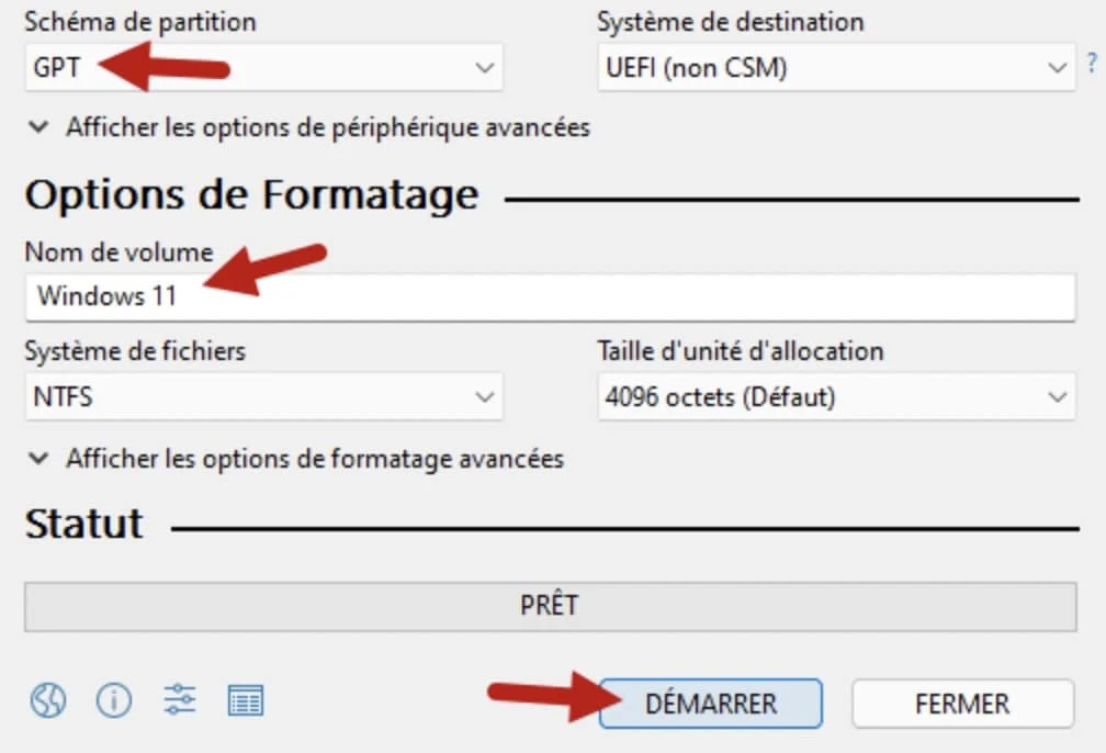 option rufus pour installer windows 11