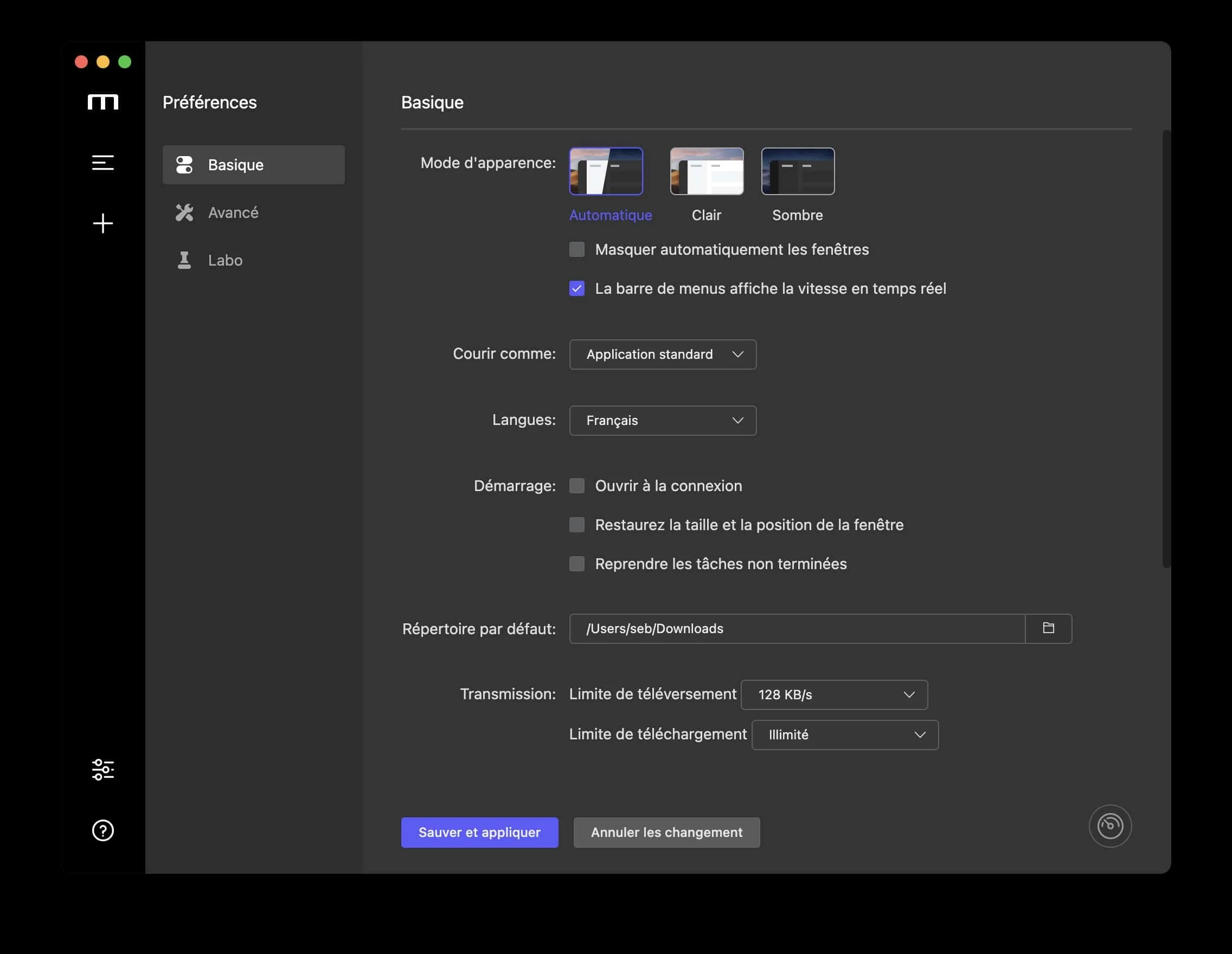 parametres gestionnaire de telechargement bittorrent motrix