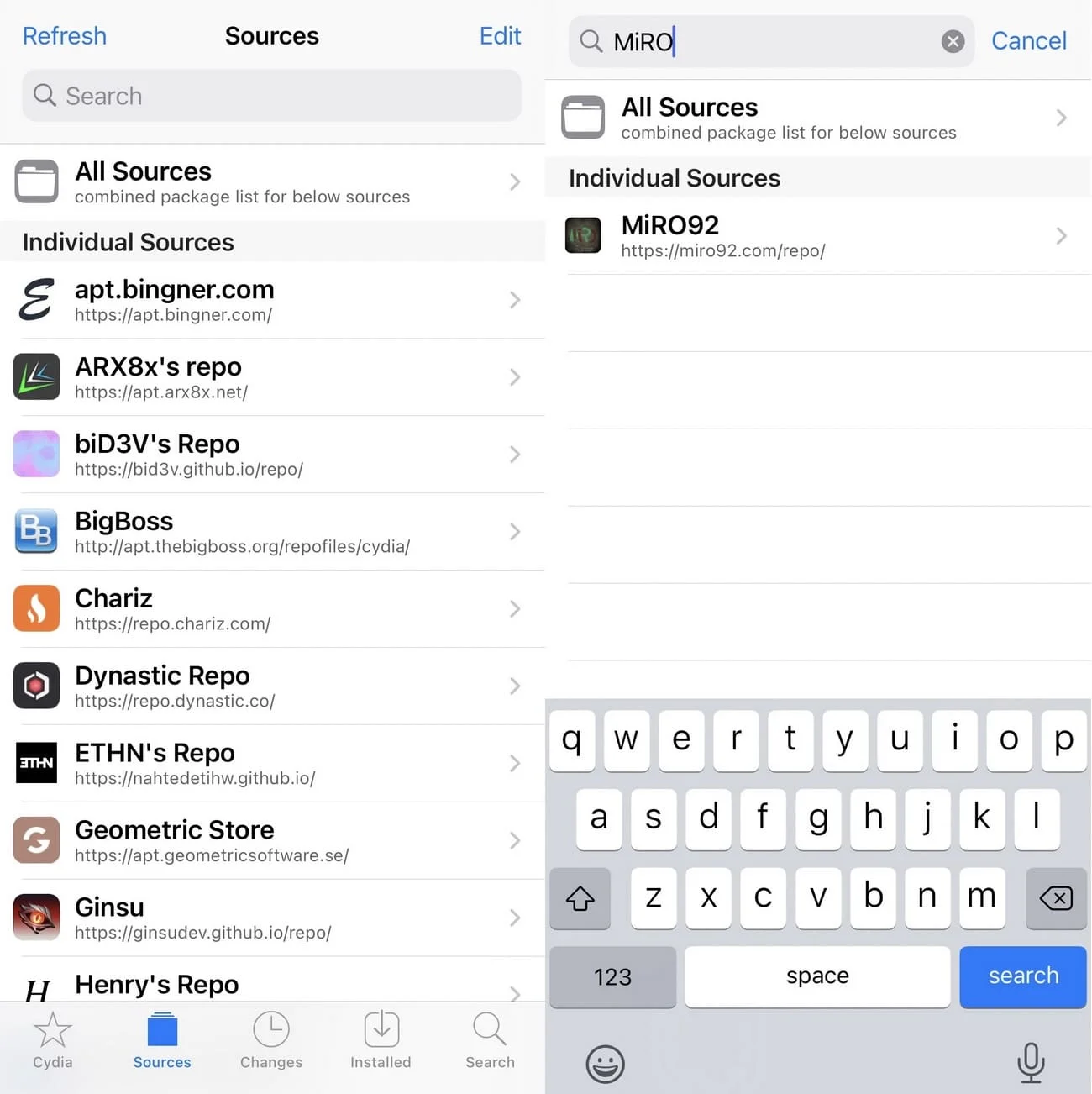 recherche cydia avec le tweak cyrch