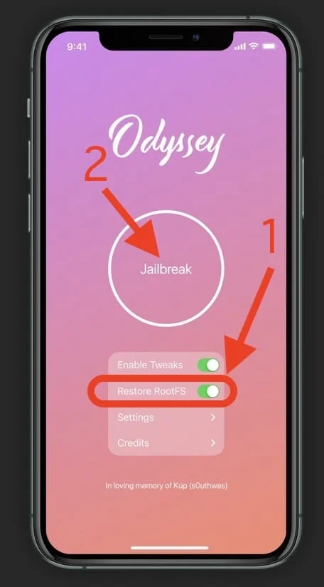 supprimer jailbreak odyssey restore rootfs
