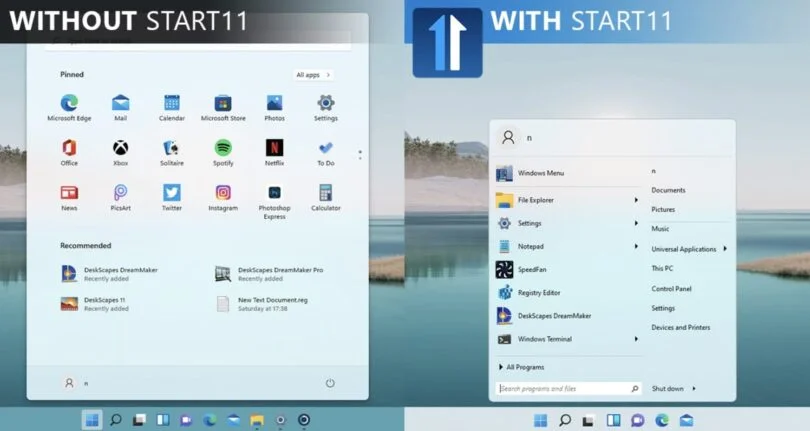 start11 modifier menu demarrer windows 11