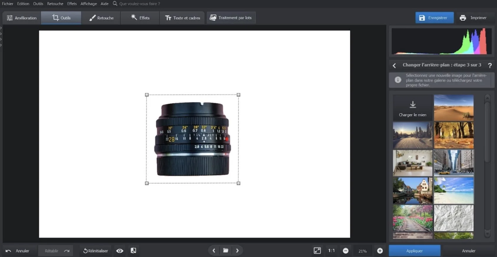 photoworks modifier fond image