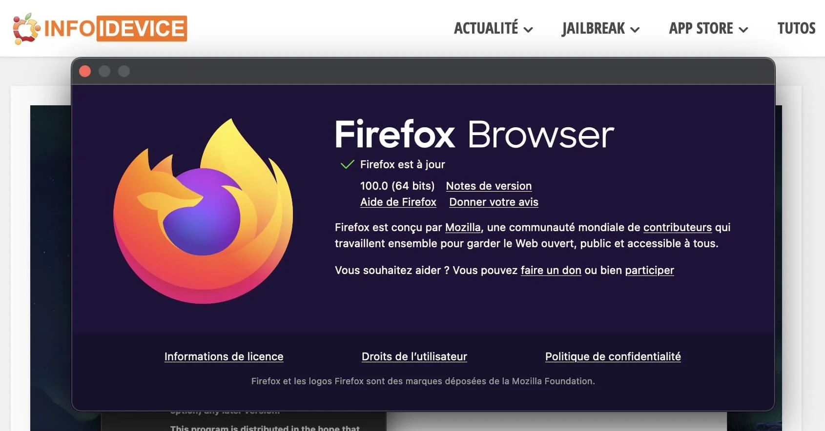 mise a jour firefox 100