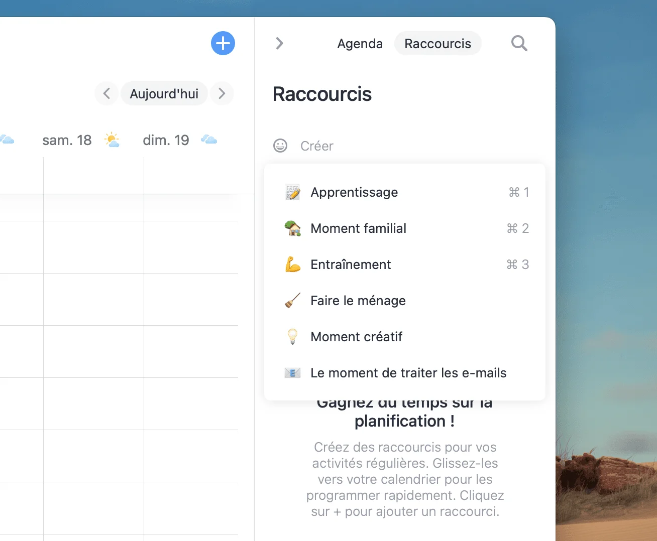 raccourcis calendars readdle