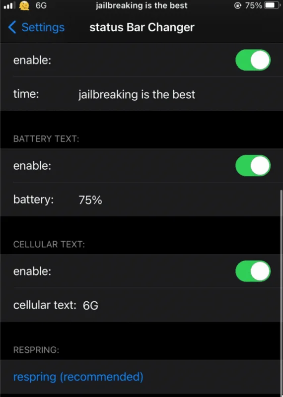 parametres status bar changer