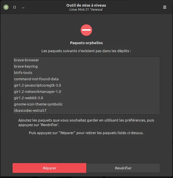 verification paquet orphelin linux mint