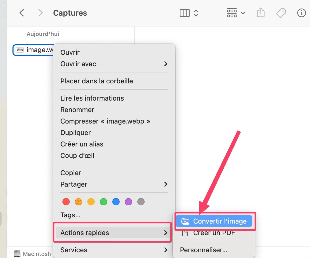 action rapide mac convertir image