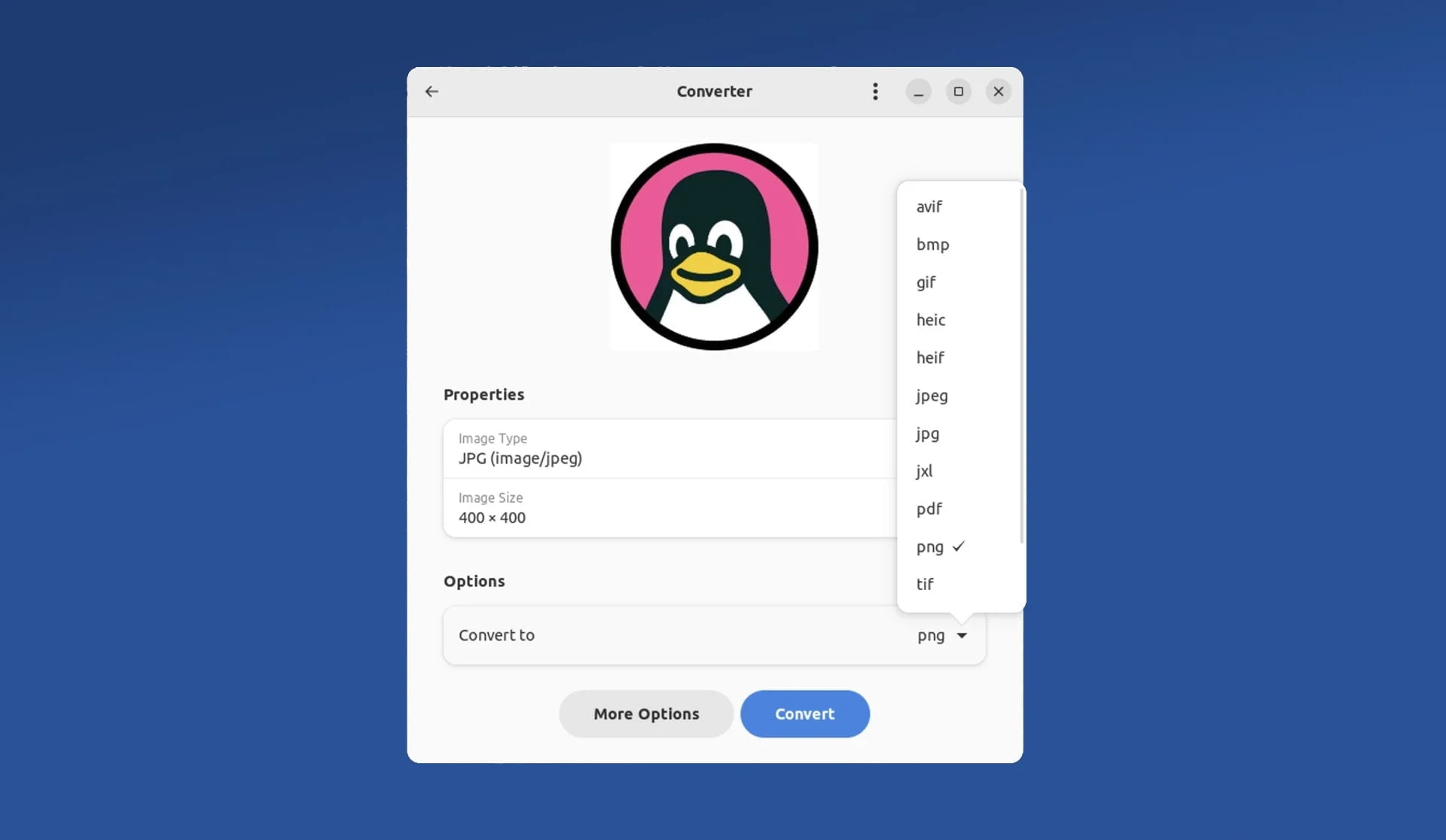 application converter convertisseur image linux