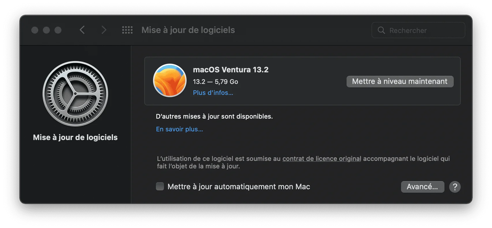 mise a jour macos ventura 13.2