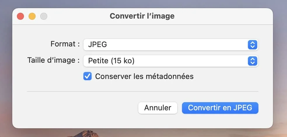 action rapide mac convertir image