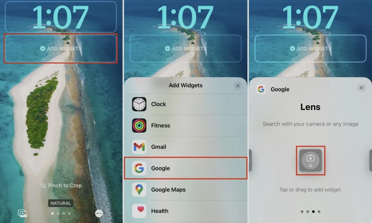 widgets google ecran verrouillage iphone
