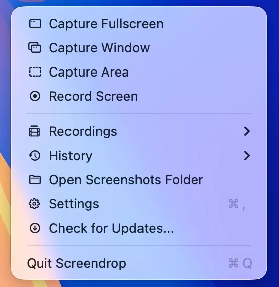 menu screendrop mac